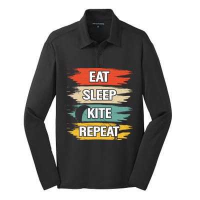 Eat Sleep Kite Repeat Gift Silk Touch Performance Long Sleeve Polo