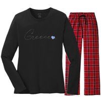 ElláDa Simple Love Greek Flag Heart On Greece Women's Long Sleeve Flannel Pajama Set 