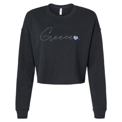 ElláDa Simple Love Greek Flag Heart On Greece Cropped Pullover Crew