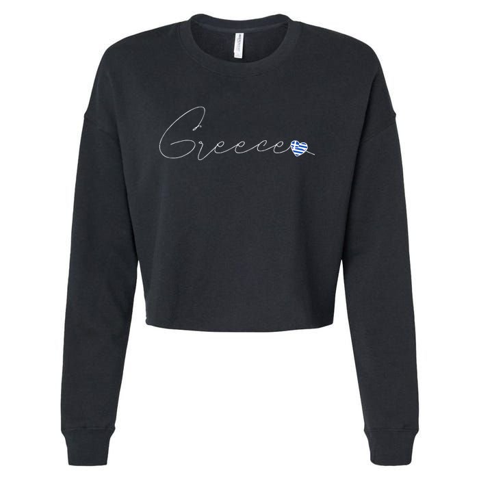 ElláDa Simple Love Greek Flag Heart On Greece Cropped Pullover Crew