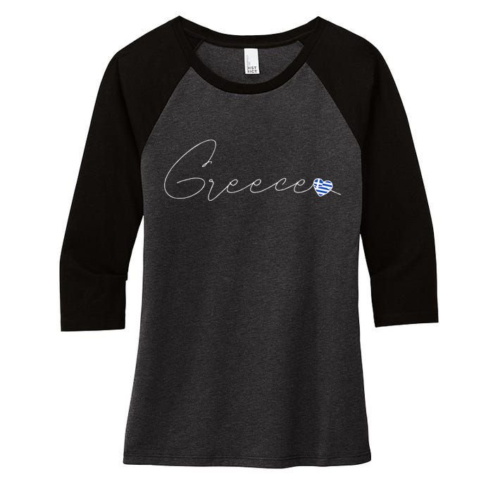 ElláDa Simple Love Greek Flag Heart On Greece Women's Tri-Blend 3/4-Sleeve Raglan Shirt