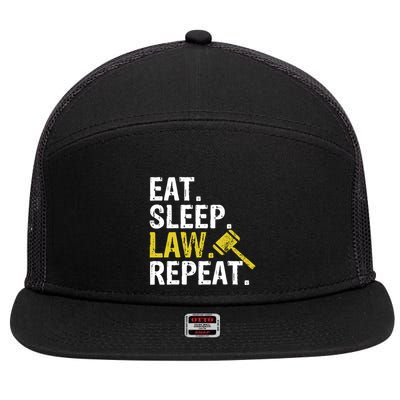 Eat Sleep Law Repeat School Lawyer Gift 7 Panel Mesh Trucker Snapback Hat