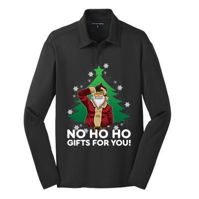 Evil Santa Loser Gesture No Ho Ho Funny Gift For You! Christmas Funny Gift Silk Touch Performance Long Sleeve Polo