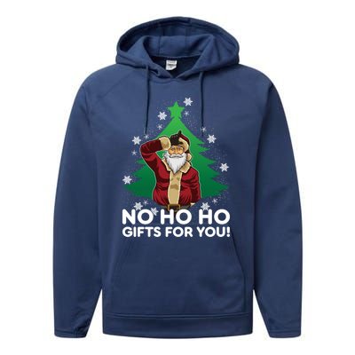 Evil Santa Loser Gesture No Ho Ho Funny Gift For You! Christmas Funny Gift Performance Fleece Hoodie