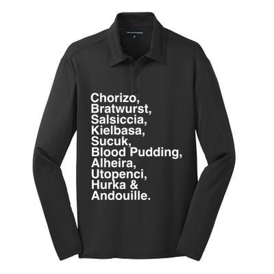 European Sausage Lovers: Chorizo Bratwurst Foodie Gift Funny Gift Silk Touch Performance Long Sleeve Polo