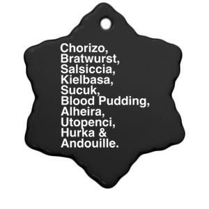 European Sausage Lovers: Chorizo Bratwurst Foodie Gift Funny Gift Ceramic Star Ornament