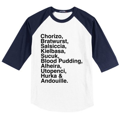 European Sausage Lovers: Chorizo Bratwurst Foodie Gift Funny Gift Baseball Sleeve Shirt