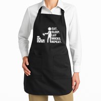 Eat Sleep Lay Bricks Repeat Proud Funny Bricklayer Full-Length Apron With Pockets