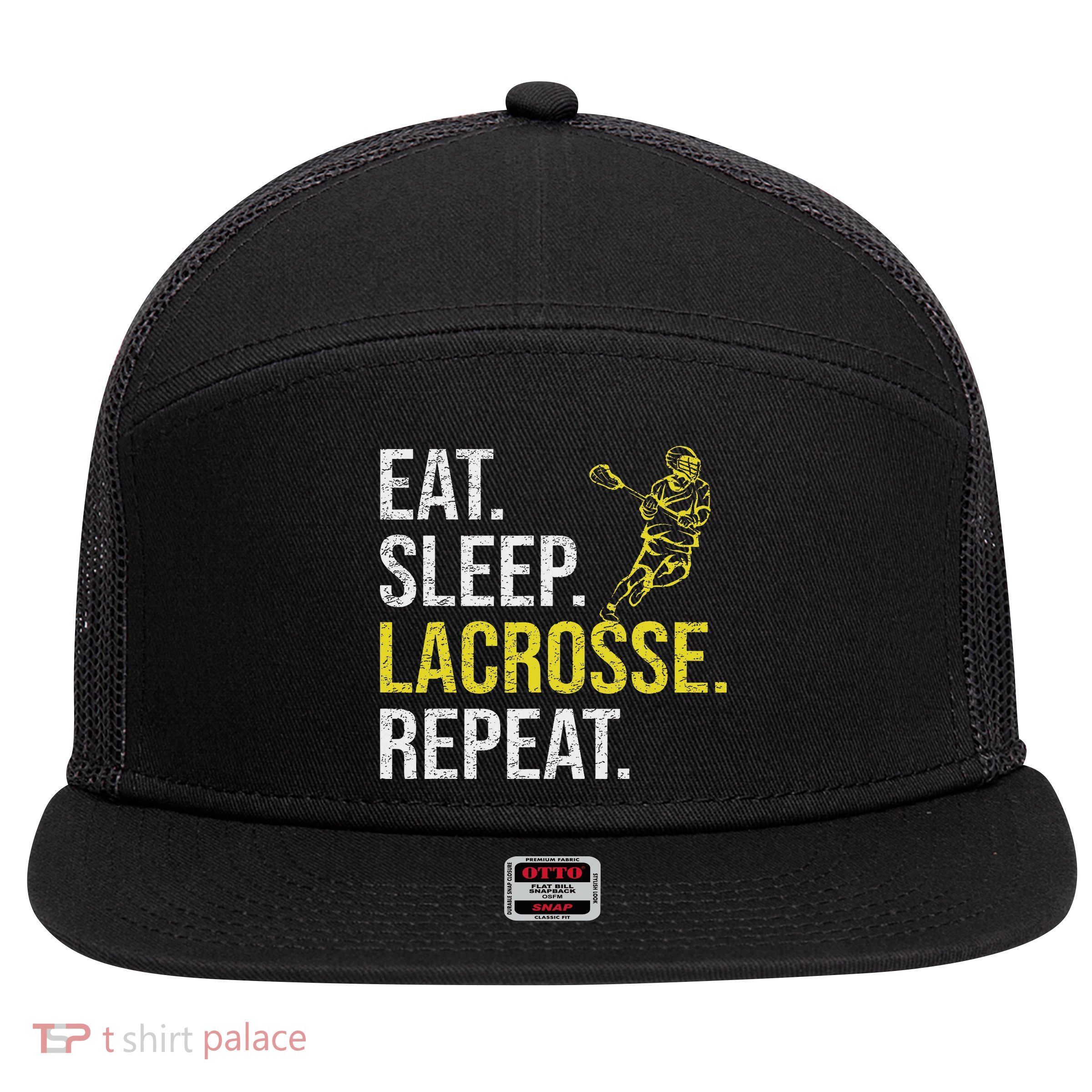 Eat Sleep Lacrosse Repeat Sports Team Gifts Fathers Day 7 Panel Mesh Trucker Snapback Hat