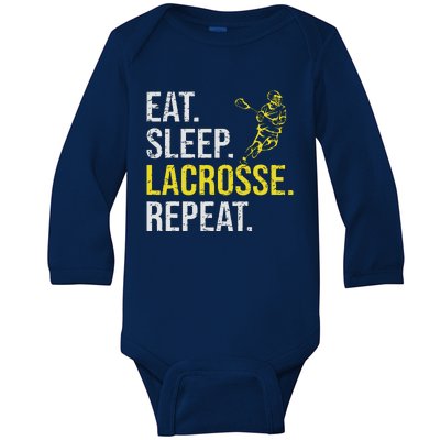 Eat Sleep Lacrosse Repeat Sports Team Gifts Men Fathers Day Baby Long Sleeve Bodysuit