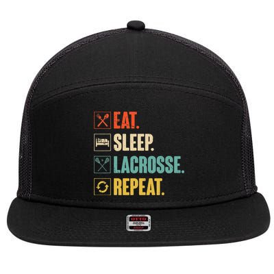 Eat Sleep Lacrosse Repeat Funny Retro Vintage LAX Team Gifts 7 Panel Mesh Trucker Snapback Hat
