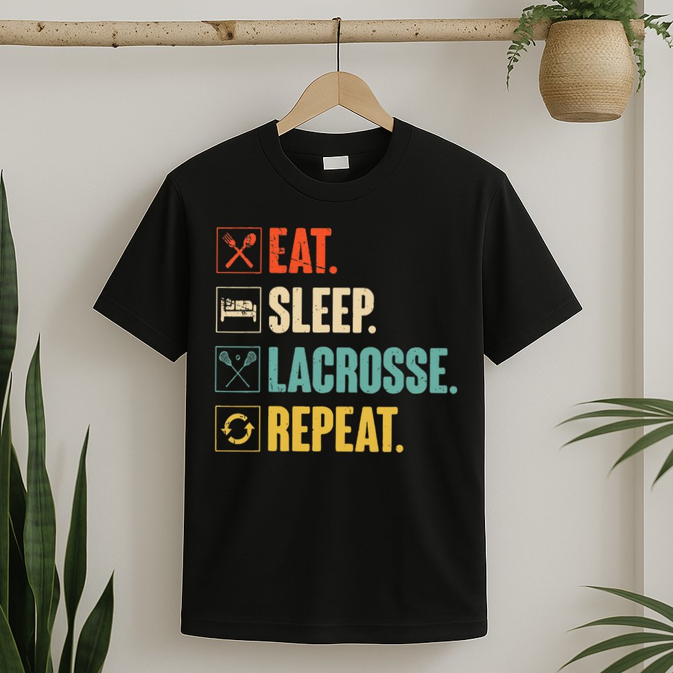 Eat Sleep Lacrosse Repeat Funny Retro Vintage LAX Team Gifts T-Shirt