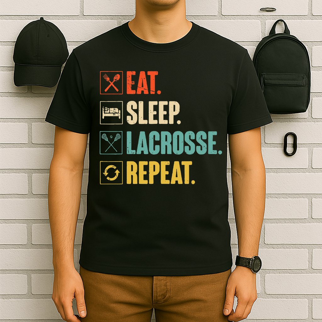 Eat Sleep Lacrosse Repeat Funny Retro Vintage LAX Team Gifts T-Shirt