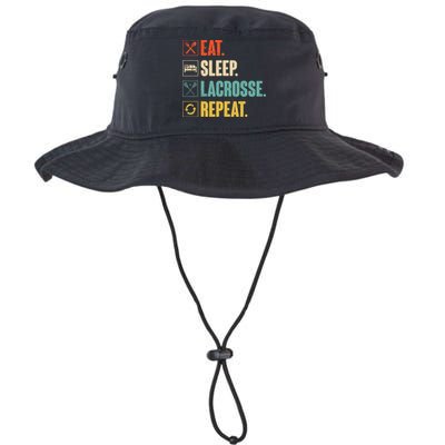 Eat Sleep Lacrosse Repeat Funny Retro Vintage LAX Team Gifts Bucket Hat