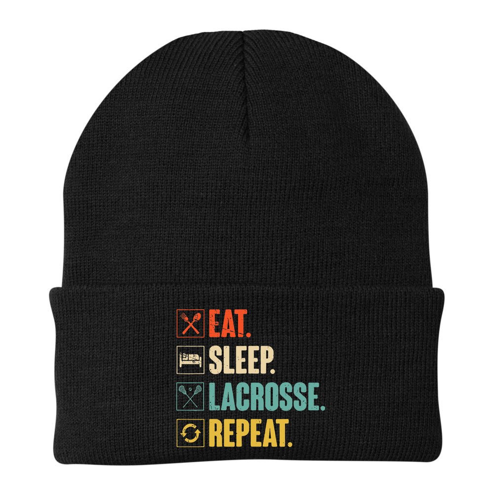 Eat Sleep Lacrosse Repeat Funny Retro Vintage LAX Team Gifts Beanie