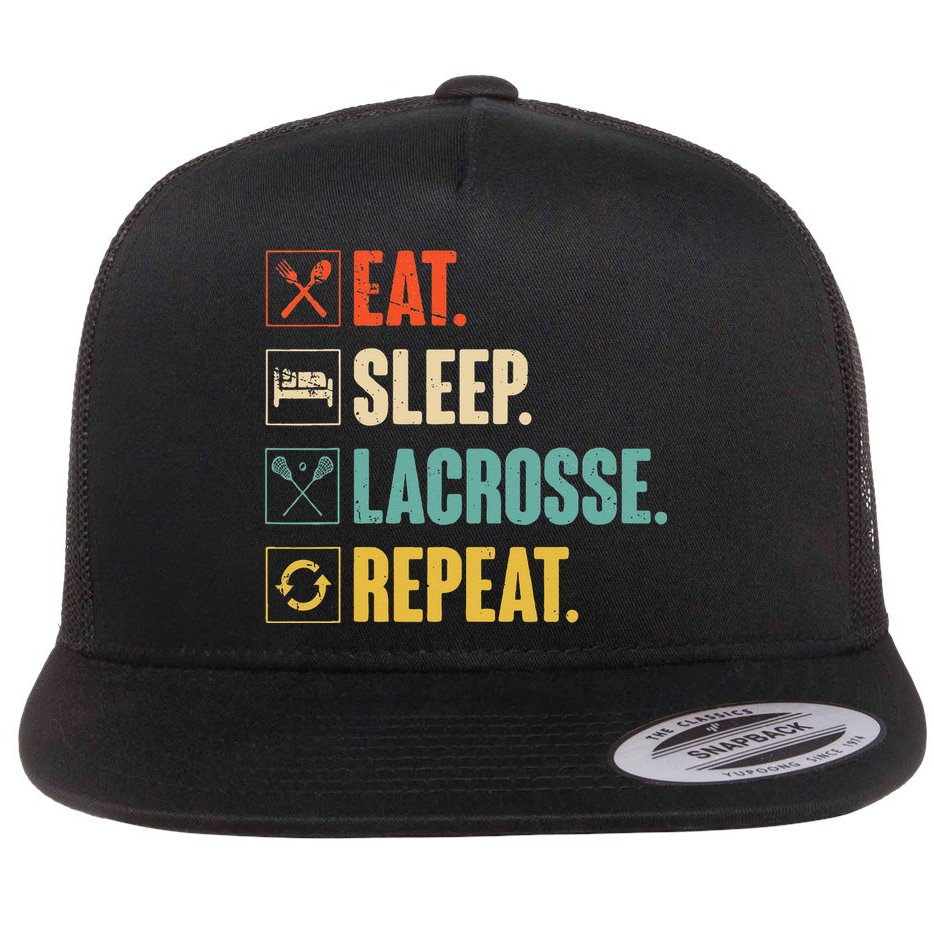 Eat Sleep Lacrosse Repeat Funny Retro Vintage LAX Team Gifts Flat Bill Trucker Hat