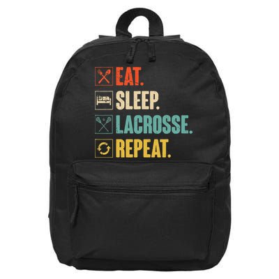 Eat Sleep Lacrosse Repeat Funny Retro Vintage LAX Team Gifts 16 in Basic Backpack