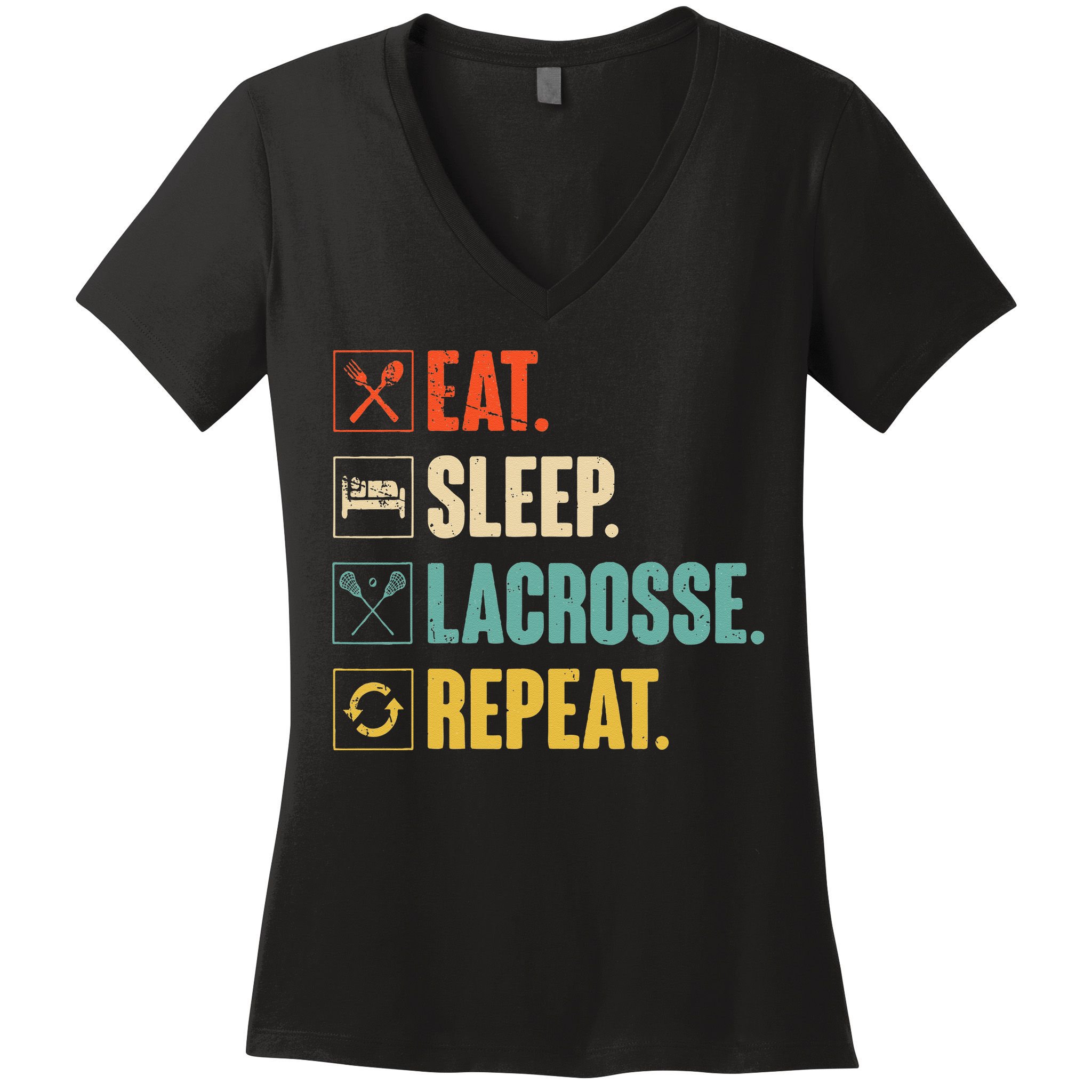 Eat Sleep Lacrosse Repeat Funny Retro Vintage LAX Team Gifts Women's V-Neck T-Shirt