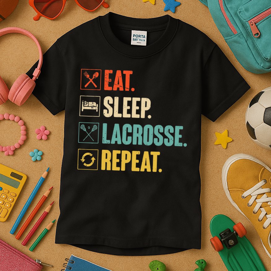 Eat Sleep Lacrosse Repeat Funny Retro Vintage LAX Team Gifts Kids T-Shirt