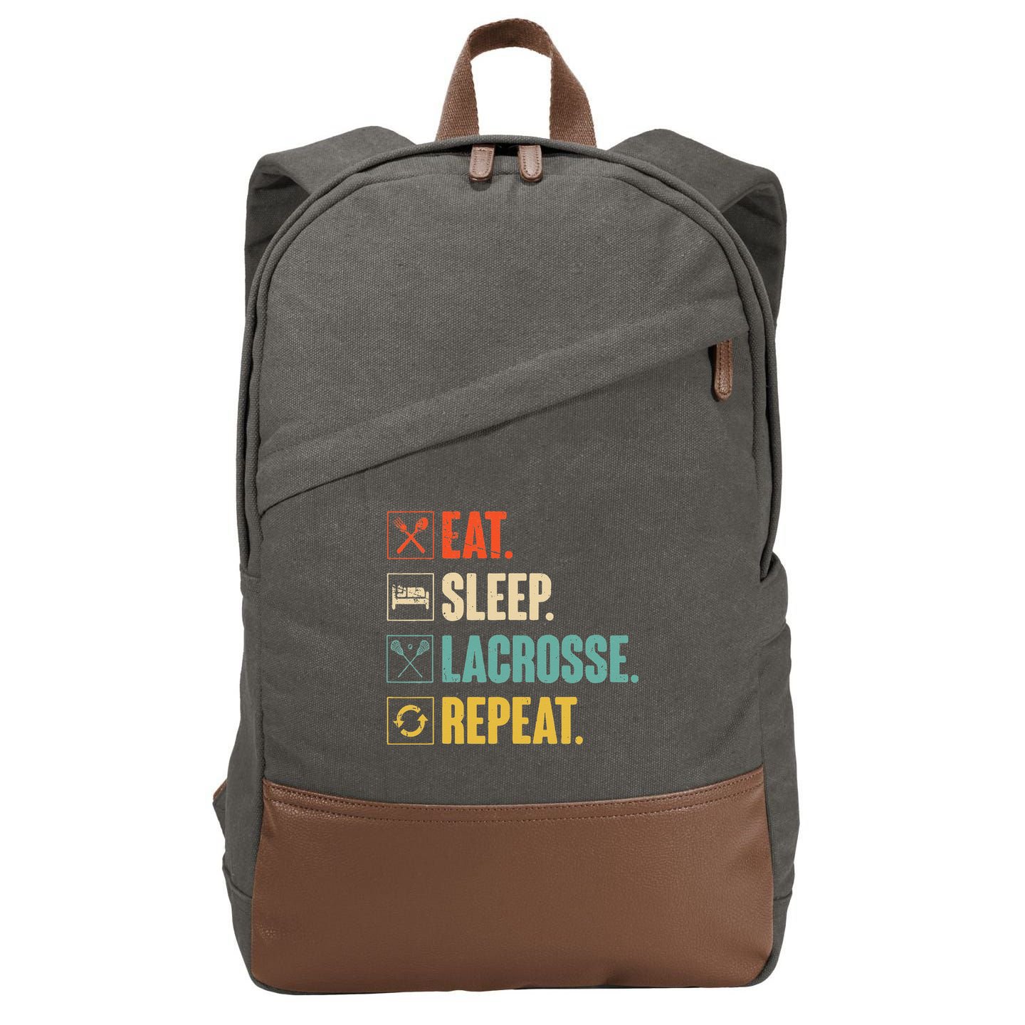 Eat Sleep Lacrosse Repeat Funny Retro Vintage LAX Team Gifts Cotton Canvas Backpack