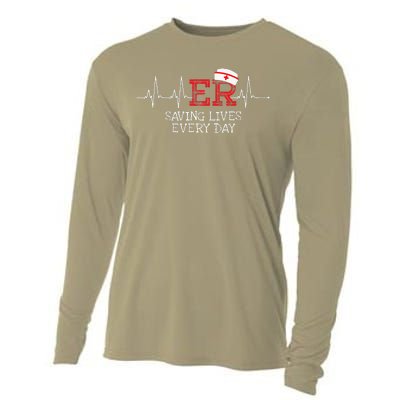 ER Saving Lives Every Day Nursing Nurses Emergency Room Gift Cooling Performance Long Sleeve Crew