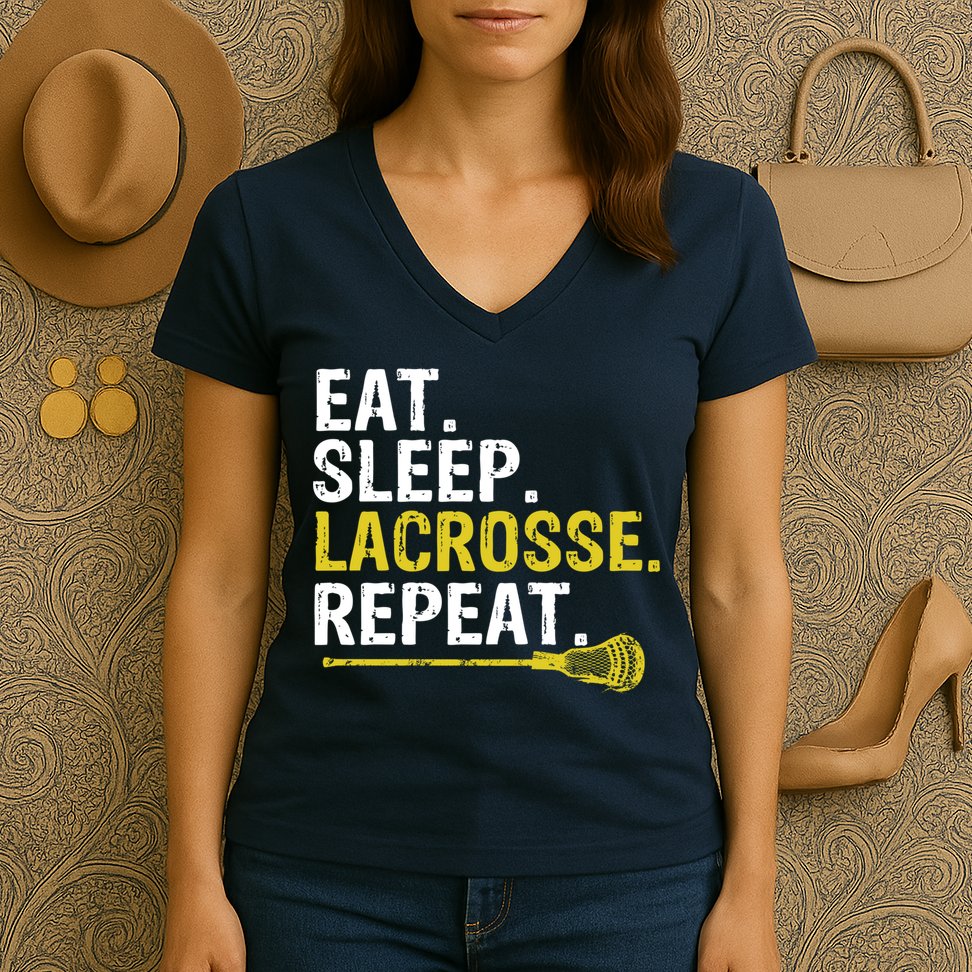 Eat Sleep Lacrosse Repeat Sports Team Game Gift Women's V-Neck T-Shirt