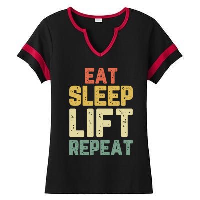 Eat Sleep Lift Repeat Weight Lifter Lifting Gym Gift Vintage Gift Ladies Halftime Notch Neck Tee