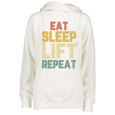 Eat Sleep Lift Repeat Weight Lifter Lifting Gym Gift Vintage Gift Womens Funnel Neck Pullover Hood