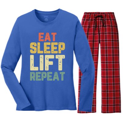 Eat Sleep Lift Repeat Weight Lifter Lifting Gym Gift Vintage Gift Women's Long Sleeve Flannel Pajama Set 