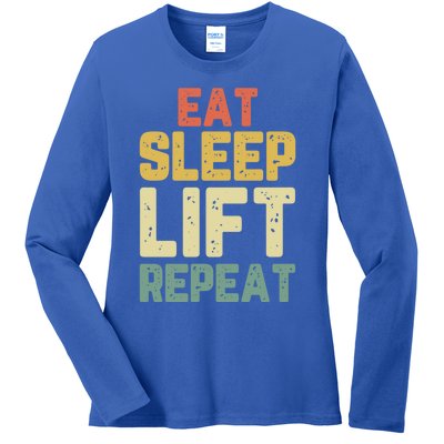 Eat Sleep Lift Repeat Weight Lifter Lifting Gym Gift Vintage Gift Ladies Long Sleeve Shirt