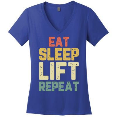 Eat Sleep Lift Repeat Weight Lifter Lifting Gym Gift Vintage Gift Women's V-Neck T-Shirt