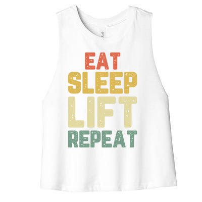 Eat Sleep Lift Repeat Weight Lifter Lifting Gym Gift Vintage Gift Women's Racerback Cropped Tank