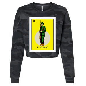 El Soldado Lottery The Soldier Card Mexican Lottery Cinco Cropped Pullover Crew