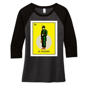 El Soldado Lottery The Soldier Card Mexican Lottery Cinco Women's Tri-Blend 3/4-Sleeve Raglan Shirt