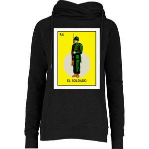 El Soldado Lottery The Soldier Card Mexican Lottery Cinco Womens Funnel Neck Pullover Hood