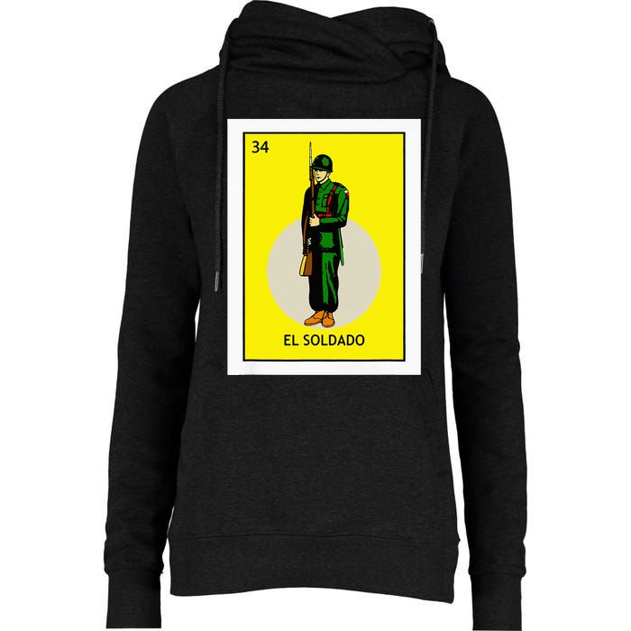 El Soldado Lottery The Soldier Card Mexican Lottery Cinco Womens Funnel Neck Pullover Hood