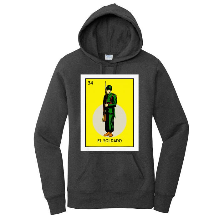 El Soldado Lottery The Soldier Card Mexican Lottery Cinco Women's Pullover Hoodie