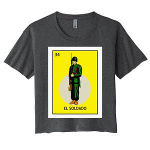 El Soldado Lottery The Soldier Card Mexican Lottery Cinco Women's Crop Top Tee