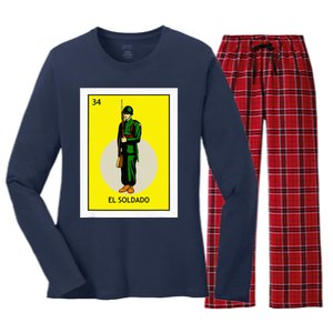 El Soldado Lottery The Soldier Card Mexican Lottery Cinco Women's Long Sleeve Flannel Pajama Set 