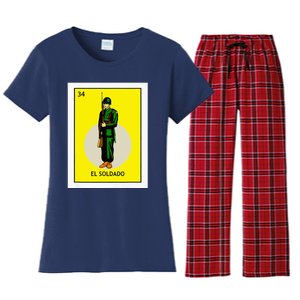 El Soldado Lottery The Soldier Card Mexican Lottery Cinco Women's Flannel Pajama Set