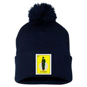 El Soldado Lottery The Soldier Card Mexican Lottery Cinco Pom Pom 12in Knit Beanie