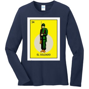 El Soldado Lottery The Soldier Card Mexican Lottery Cinco Ladies Long Sleeve Shirt