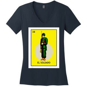 El Soldado Lottery The Soldier Card Mexican Lottery Cinco Women's V-Neck T-Shirt