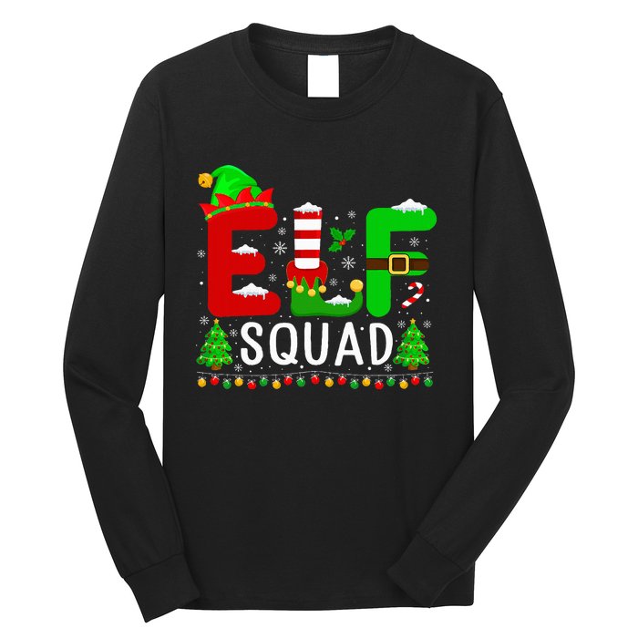 Elf Squad Matching Family Christmas Santa Hat Xmas Lights Long Sleeve Shirt