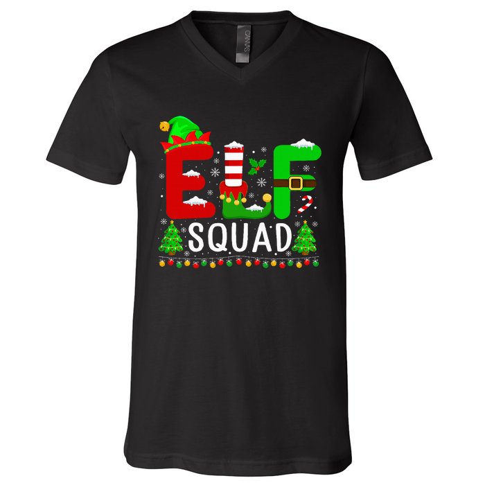 Elf Squad Matching Family Christmas Santa Hat Xmas Lights V-Neck T-Shirt