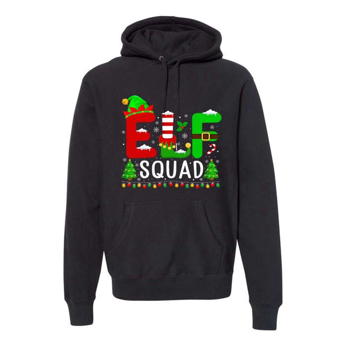 Elf Squad Matching Family Christmas Santa Hat Xmas Lights Premium Hoodie