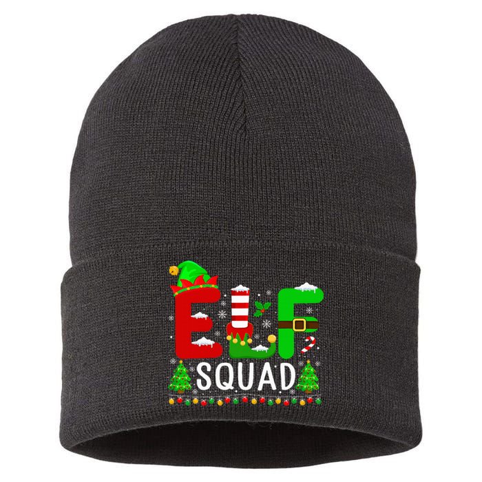 Elf Squad Matching Family Christmas Santa Hat Xmas Lights Sustainable Knit Beanie