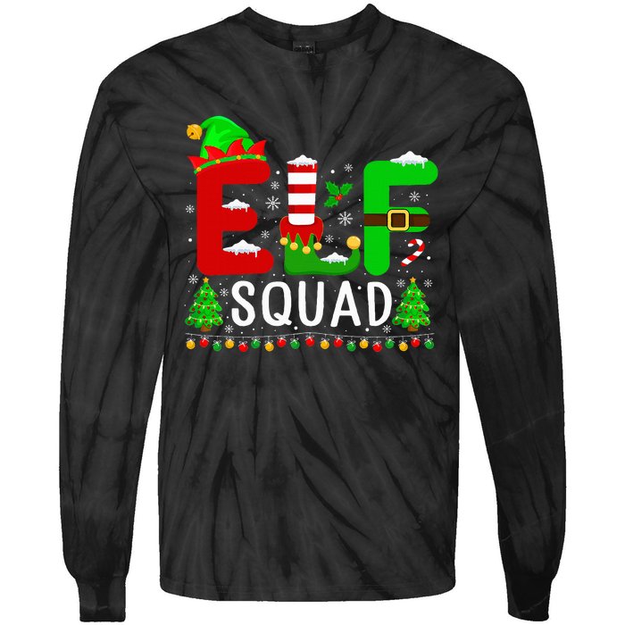 Elf Squad Matching Family Christmas Santa Hat Xmas Lights Tie-Dye Long Sleeve Shirt