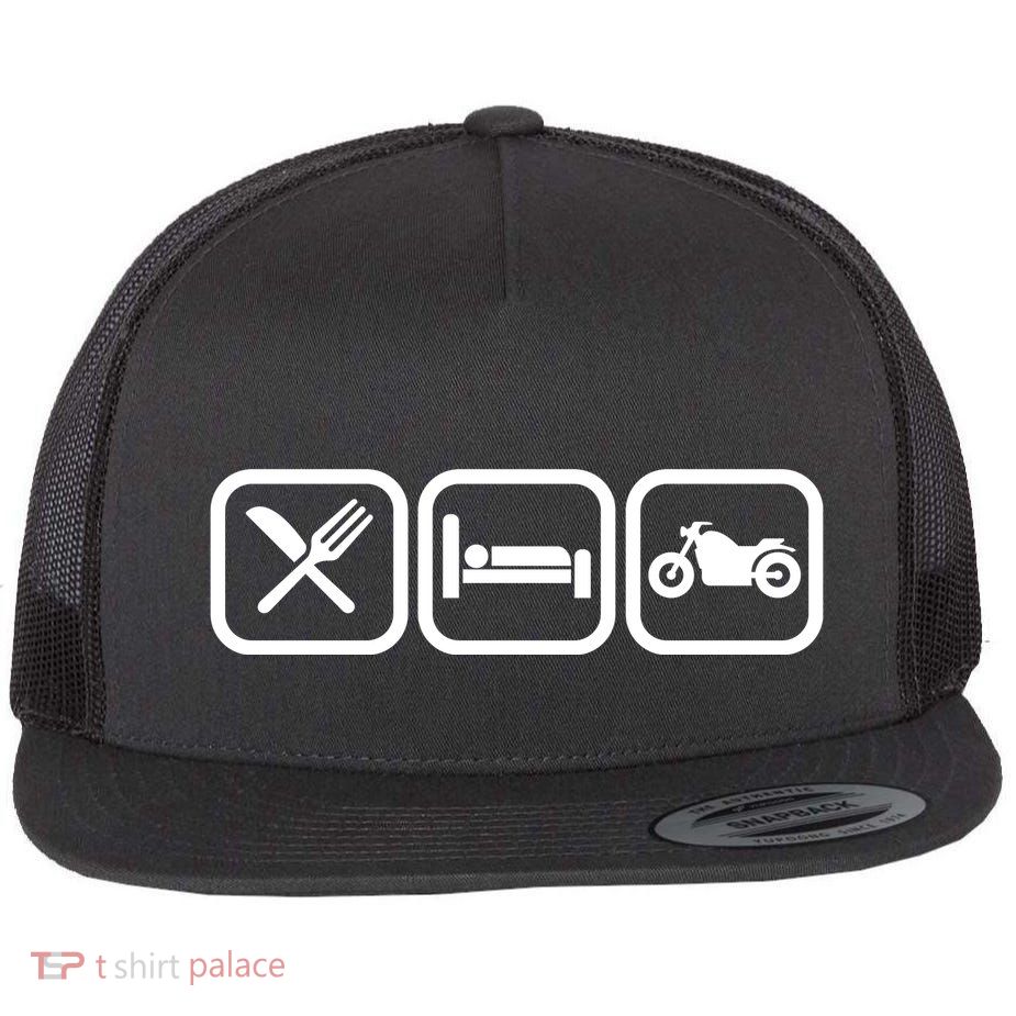 Eat Sleep Motorcycle Biker Fan Flat Bill Trucker Hat