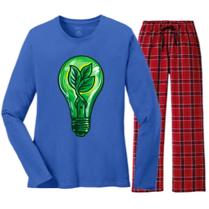 Energy Saving Mode Support Activism Plant Graphic Design Gift Women's Long Sleeve Flannel Pajama Set 